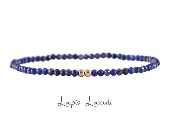 Lapis Lazuli Bracelet, September Birthstone, Beaded Elastic Gemstone Jewelry