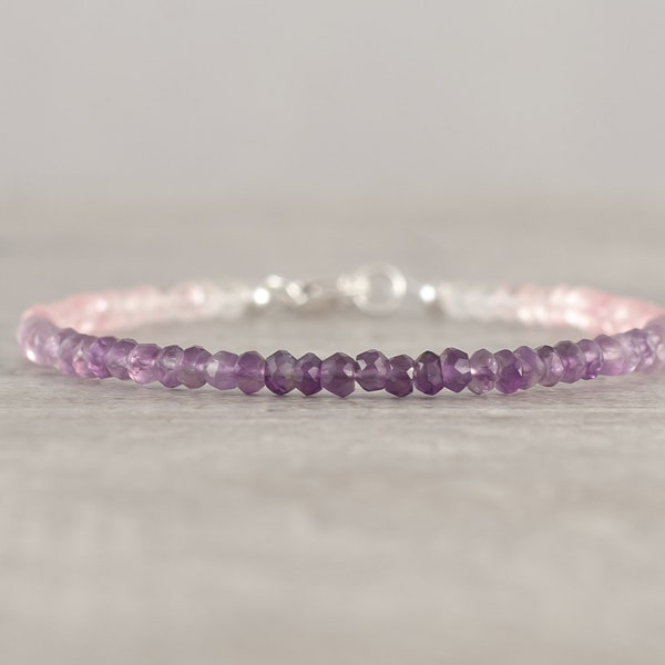 Bracelet améthyste et topaze rose, bracelet ombré avec pierres de naissance de février