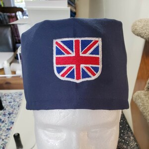 United Kingdom tie back scrub hat on navy fabric