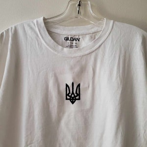 Embroidered Ukraine Trident on White T shirt