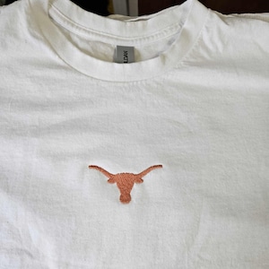 Embroidered Longhorn on White T shirt