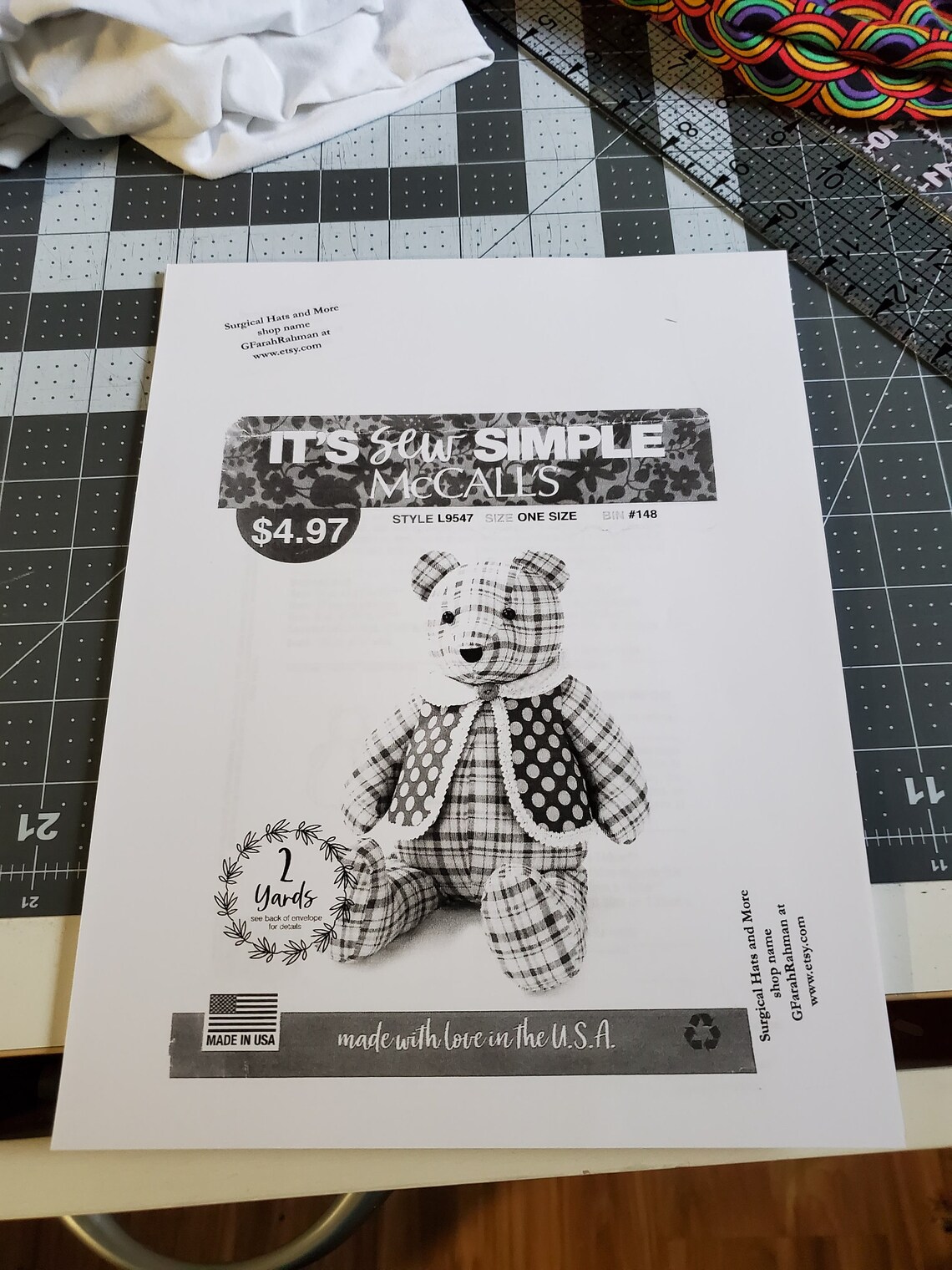 Used pattern McCall L9547 Memory Bear in Print Etsy