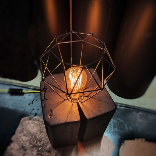 Loft black lamp from the old beam. Table lamp made of old wood. Solid wood lamp with shops industrial lens