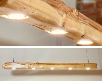 Minimalist wooden lamp. Hanging wooden beam. Natural light lamp made of wood with beautiful grain. Long lamp Unique.