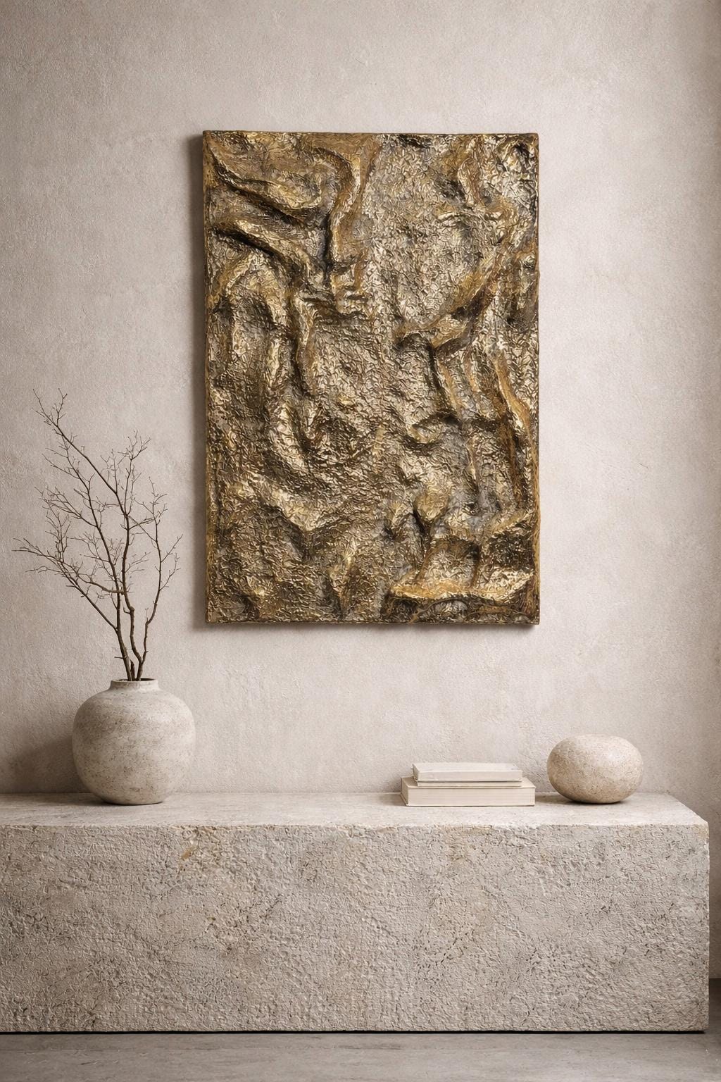 Gilded Structured Painting. 3D Textural Organic Art in Gold