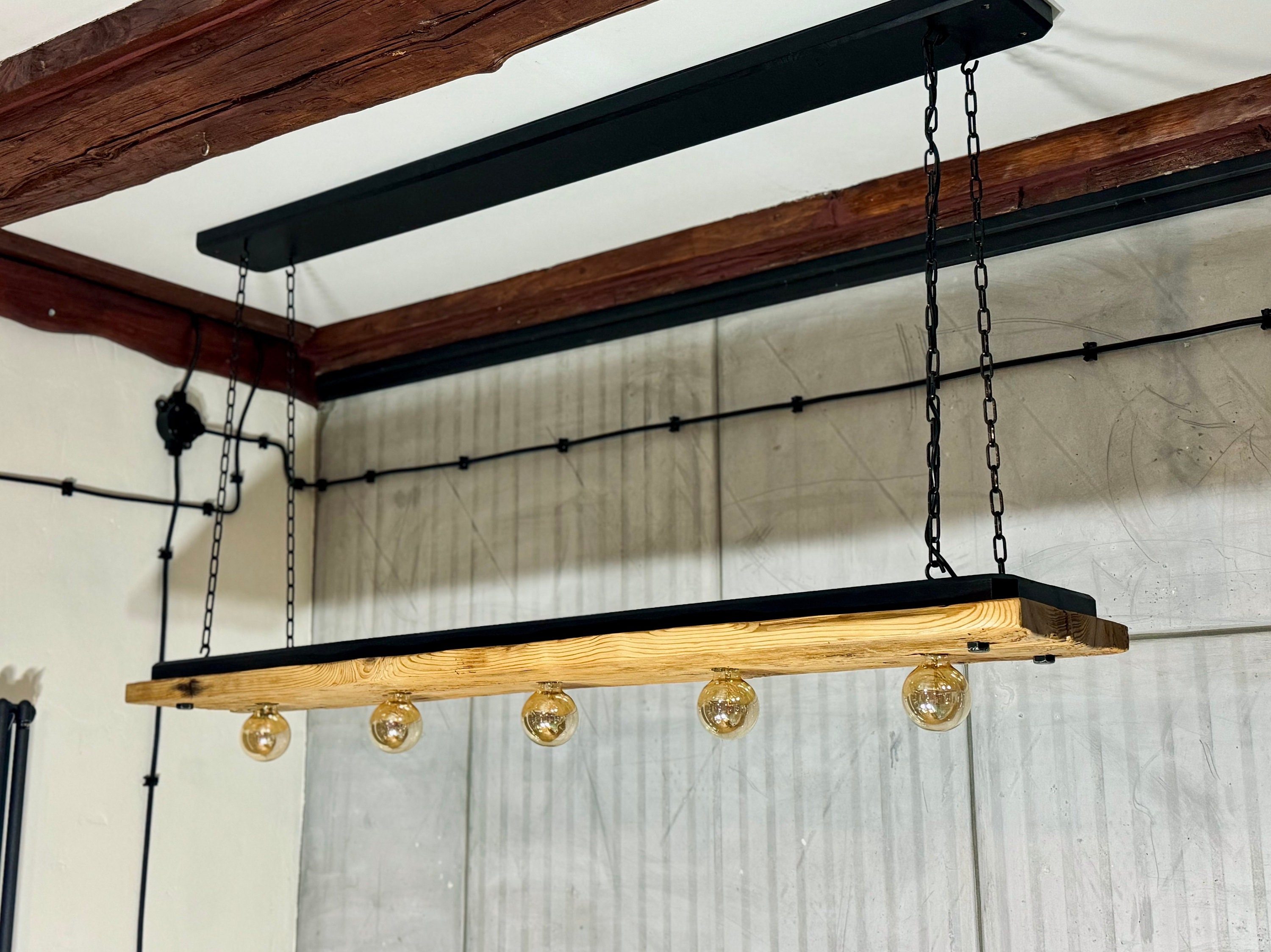Long and Wide Wooden Ceiling Lamp From Old Boards Hanging on Chains. Rustic  Wooden Shelf, Lighting for Living Room, Dining Room. - Etsy