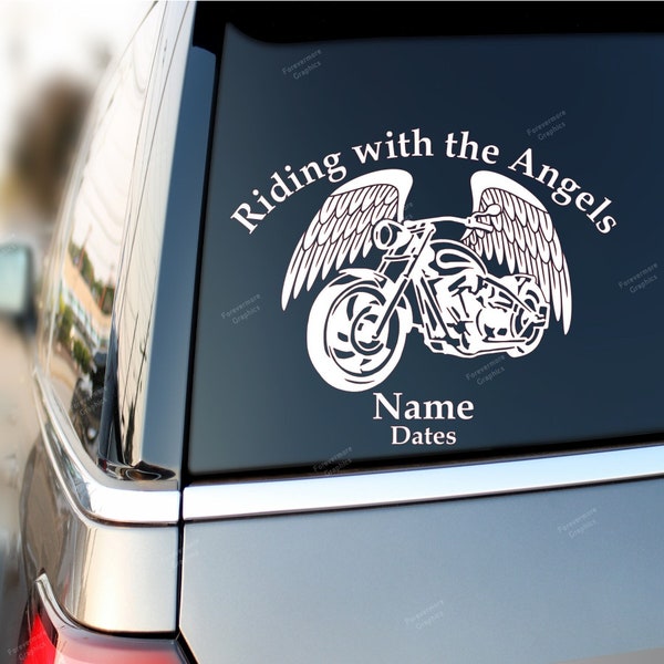 Riding with the Angels Decal | In loving memory decal | Motorcycle decal | Rest in peace decal | Memorial car | Celebration of life | wings