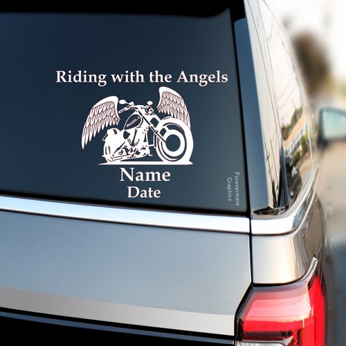 In Loving Memory Of Motorcycle Rider Decal - White Vinyl Memorial Window Sticker