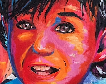 Individual commissioned portrait. Handmade stylized pop art acrylic painting on canvas