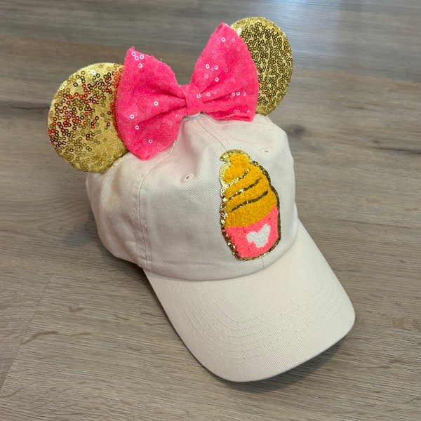 Dole Whip Inspired Mouse Ear Hat, Chenille Patch Mouse Ears