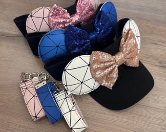 Keychain Included Faux Leather Geometric Mouse Ears