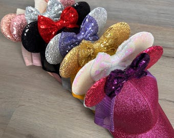 Ready to Ship-Glitter Mouse Ear Hats, Sparkly Mouse Ears, Comfortable Mouse Ears, Mouse Ear Hat with Ponytail Slit