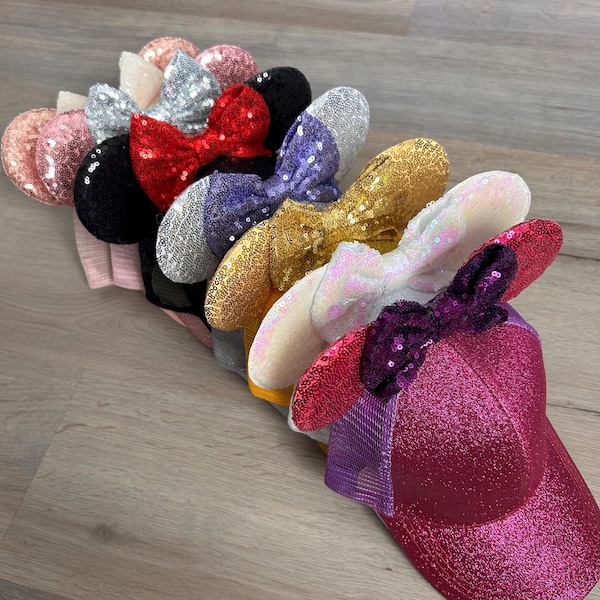 Gorros con orejas de ratón y purpurina, gorro con orejas de ratón y abertura para la cola