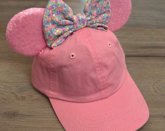 Pink Mouse Ear Hat, Pastel Confetti Sprinkles Bow Mouse Ears