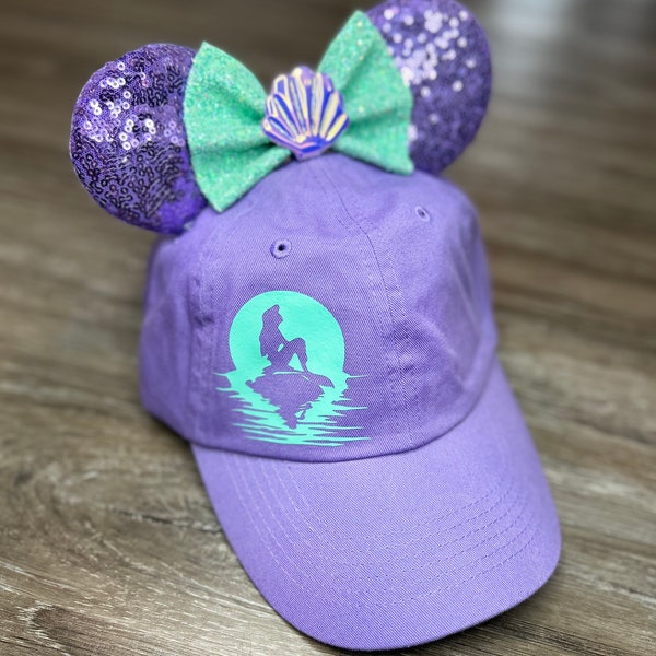 Ariel Mouse Ear Hat, Lavender and Mint Mermaid Mouse Ears, Princess Weekend Costume Accessory, Running Hat for Princess Weekend