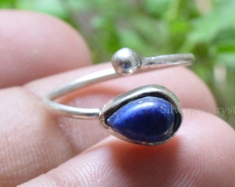 Natural Lapis Lazuli Ring - 925 Sterling Silver Ring - Lapis 7x5 mm Pear Ring - Handmade Ring - Lapis Ring - Adjustable Ring- Women's Rings