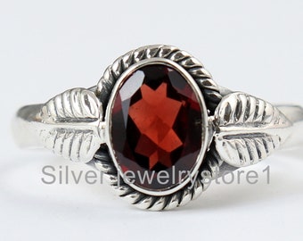 Red Garnet Ring, Silver Band Ring, Faceted Cut Garnet Silver Ring, 925 Sterling Ring, Gemstone Ring, Gift For Her, Valentine's Day Gift