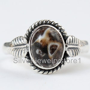 Oval Turritella Agate Ring: 925 Sterling Silver Gemstone Ring