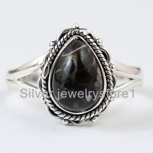 Pear Turritella Sterling Silver Ring: Natural Gemstone Band