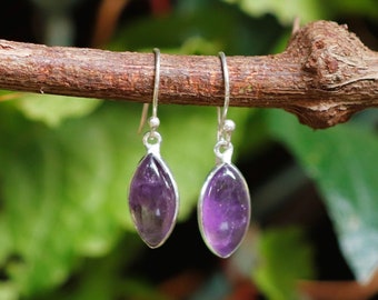 Boucle d'oreille vintage, Boucles d'oreilles en argent améthyste violet naturel, Boucles d'oreilles en argent sterling 925, Boucles d'oreilles en améthyste 9 x 17 mm Marquise Gems, Cadeau pour elle