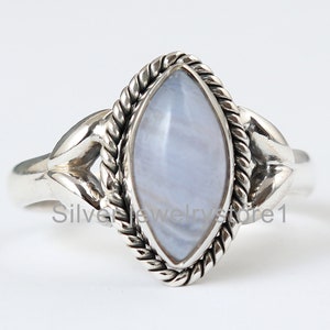 Marquise Blue Lace Agate Ring: 925 Sterling Silver Gemstone