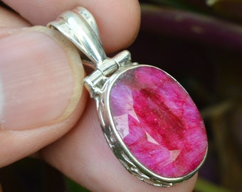 Natural Pink Ruby Necklace Pendant, 925 Sterling Silver, Ruby 13x18mm Oval Faceted Gemstone Pendant, Handmade Gems Jewelry, Unisex Jewelry