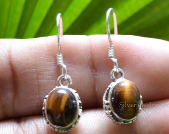 Natural Tiger eye earrings, 925 sterling silver Earrings, Handmade earrings, gemstones jewelry Earring, Women's Earrings, Handmade Boho