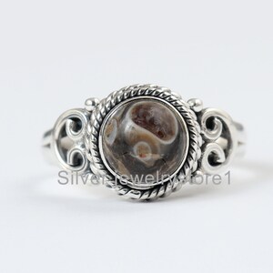 Turritella Agate 925 Sterling Silver Ring - Round Gemstone