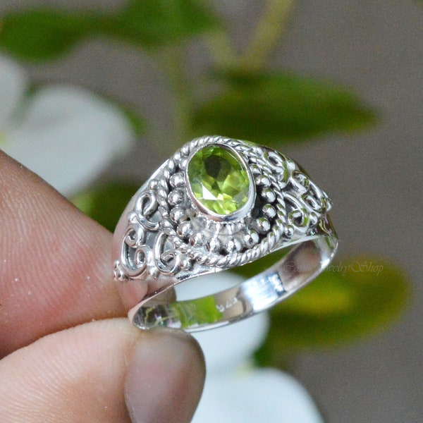 Natural Peridot Ring | Genuine Peridot 5x7 mm Oval Gemstone Silver Ring | Gemstone Ring | Peridot Jewelry | Peridot Jewelry | Green Ring