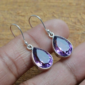 Amethyst Pear Gemstone Earrings, Sterling Silver Earrings, Purple Amethyst 10x14 mm Pear Shape Earrings, Silver Earrings, Amethyst Jewelry