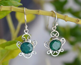 925 Sterling Silver With Natural Emerald Gemstone Earrings Beautiful Designing Dangle Drop Earrings ,Emerald Earrings, Women Earring