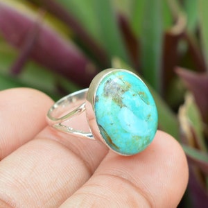 Turquoise Ring, 925 Sterling Silver, Tibetan Copper Turquoise 12x16 mm Oval Gemstone Ring, Handmade Ring, Womens Turquoise Ring, Silver Ring