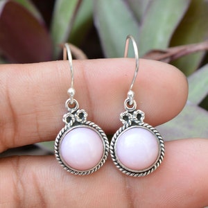 Opal Earrings, 925 Sterling Silver Earrings, Natural Pink Opal 10 MM Round Gemstone Earrings, Silver Earrings, Boho Earrings, Opal Jewelry