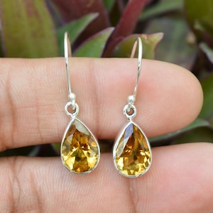 AAA Rated Citrine Earrings, Sterling Silver Earrings, Citrine 8x12 mm Pear Faceted Gemstone Earrings, Citrine Jewelry, Silver Earrings, Gift