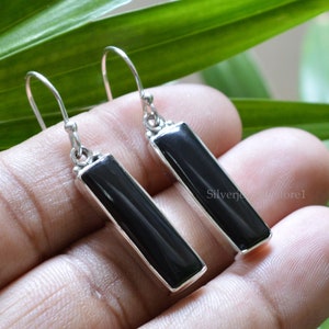 Natural Black Onyx Earring, 925 Sterling Silver Earring, Gemstone Earriing, 7x23mm Earring, Silver Earring, Onyx earring, Handmade Jewelry