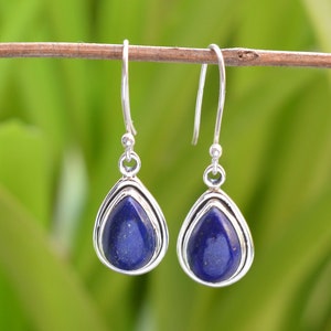 Lapis Lazuli Earrings, Lapis Lazuli 8x12 mm Pear Gemstone, Gemstone Earrings, Sterling Silver Earrings, Handmade Earrings, Silver Earrings