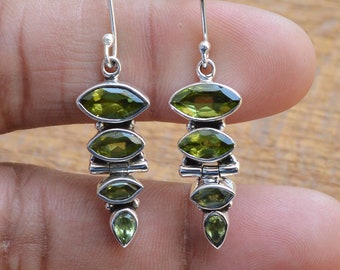Glass Opalite Earrings Green Peridot Glass Gumetal Teardrop Earrings 32mm Tall 11mm Wide