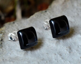 Black onyx earrings, black onyx 7x7 mm square shape gemstone stud earrings, handmade earrings, onyx earrings, onyx stud, earrings for women