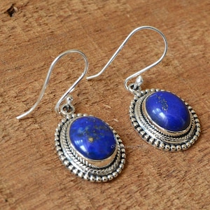 Lapis Lazuli Sterling Silver Earrings: Handmade Oval Gemstone