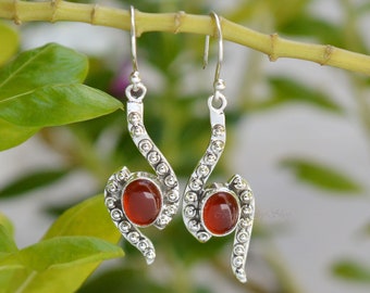 Carnelian Earrings, 925 Sterling Silver Earring,Onyx 6x8mm Oval Gemstone Dangle Earrings, Handmade Earrings Jewelry, Gift For Her