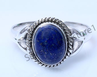 925 Lapis Lazuli Ring, Oval Blue Lapis Ring, Statement Rings, Lapis Lazuli Ring for Women, Birthstone Ring, Handmade Rings, Rings For Her