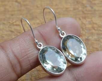 Natural Green Amethyst Earrings, Sterling Silver Earrings, Green Amethyst 12x16mm Oval Gemstone Earrings, Silver Earrings, Womens Earrings