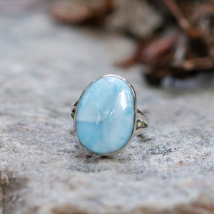 Natural Larimar Ring, 925 Sterling Silver Ring, Larimar 13x18mm Oval Shape Gemstone Ring, Handmade Ring, Boho Ring, Jewelry Ring, Size 6 US