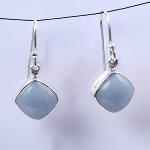 Angelite stone Earring, Angelite Cushion Earring, 925 Solid Silver Earring, Handmade Silver Earring, Anniversary Gift, Women Earring