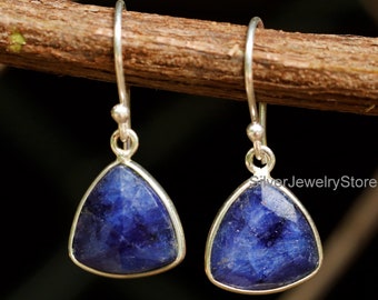 Blue Sapphire Earrings, 925 Sterling Silver Earrings, Dyed Blue Sapphire Earrings, Boho Earrings, Women Earring, Dangle Earring, Gift Ideas