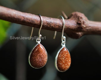 Sunstone Earrings, 925 Sterling Silver Earring, Gemstone Earrings, SunStone 12x16mm Pear Shape Earrings, Women Earrings, Handmade Jewelry