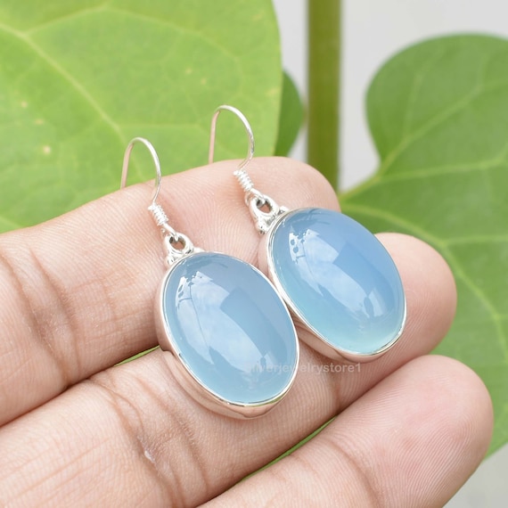 Blue Chalcedony Earrings Sterling Silver Earring Chalcedony 14x20mm Oval Cabochon Earrings Gemstone Earrings Women Earring Etsy Earring Etsy Ireland