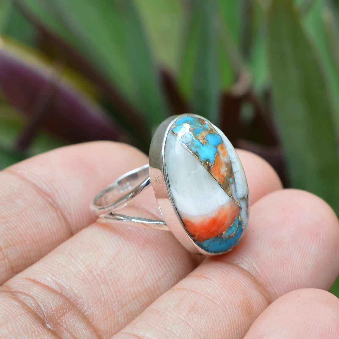 Copper Oyster Turquoise Ring 925 Sterling Silver Ring Oyster Etsy