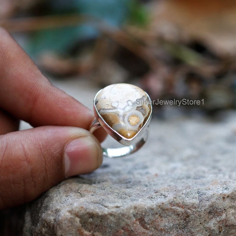 Boho Jewelry 925 Sterling Silver Ring Handmade Ring Mookaite 13x23mm Pear Gemstone Ring Natural Braciated Mookaite Ring Size 8 US
