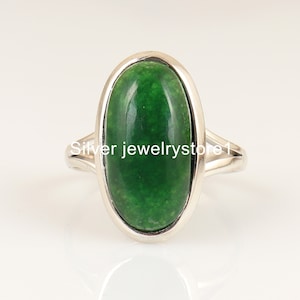 Natural Green Jade Ring , Oval Shape Stone Ring , 925 Sterling Silver Ring , Handmade Gemstone Silver Ring , Green Ring , Women's Ring